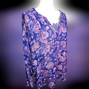 Nine West Floral Lightweight Viscose Blouse In Purples And Pinks Size LG